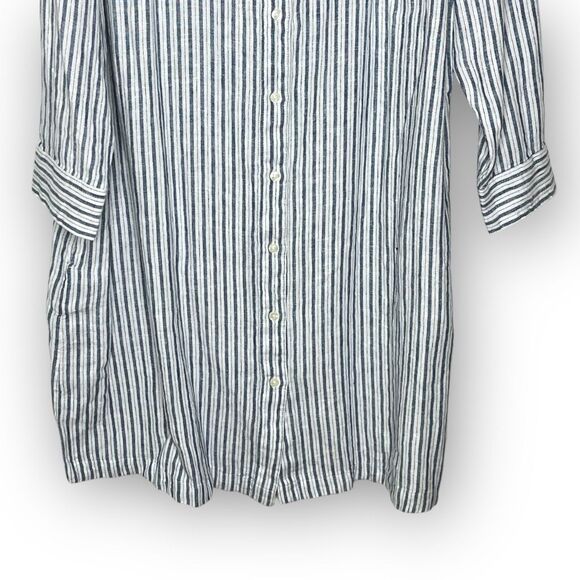 Lands’ End Shirt Dress Blue White Stripe Button Up Collared 100% Linen Womens 1X - Picture 4 of 10